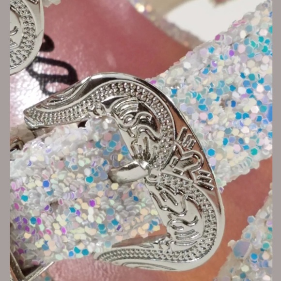 White glitter Multi strap high heel - Picture 4 of 6